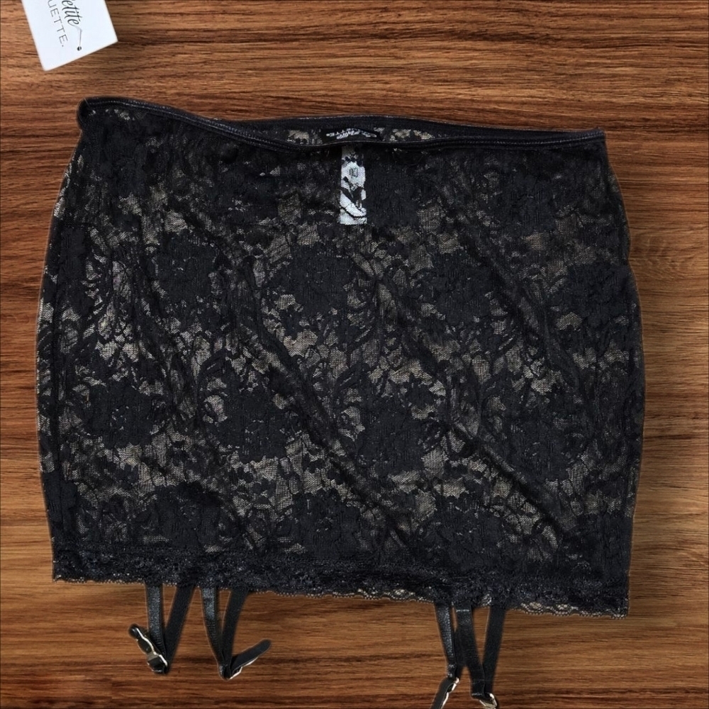 La Petite Coquette Black Lace Mini Skirt With Garters NWT
